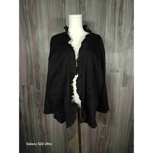 Gold Flava Black Ruffled Trim Long Sleeves Open Front Cardigan‎